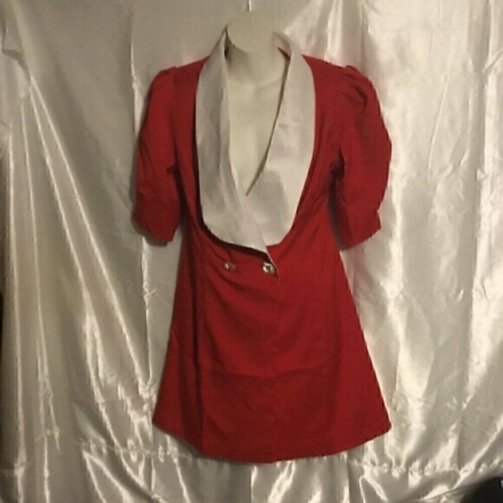 Crystal Rhinestone Button Bow Back  Red White Blazer Mini Dress L - Picture 5 of 9